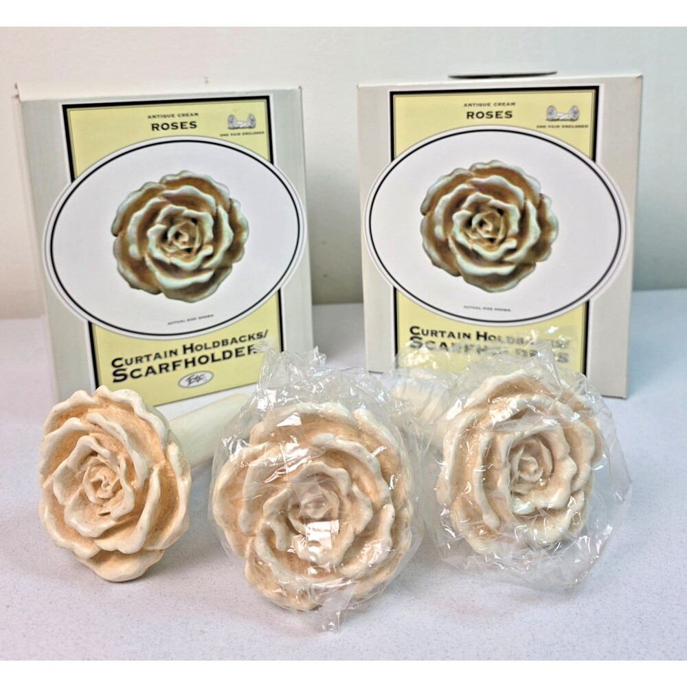 Vintage Ceramic Pottery Rose Curtain Tie-Backs Window Scarf Holders - Set of 3